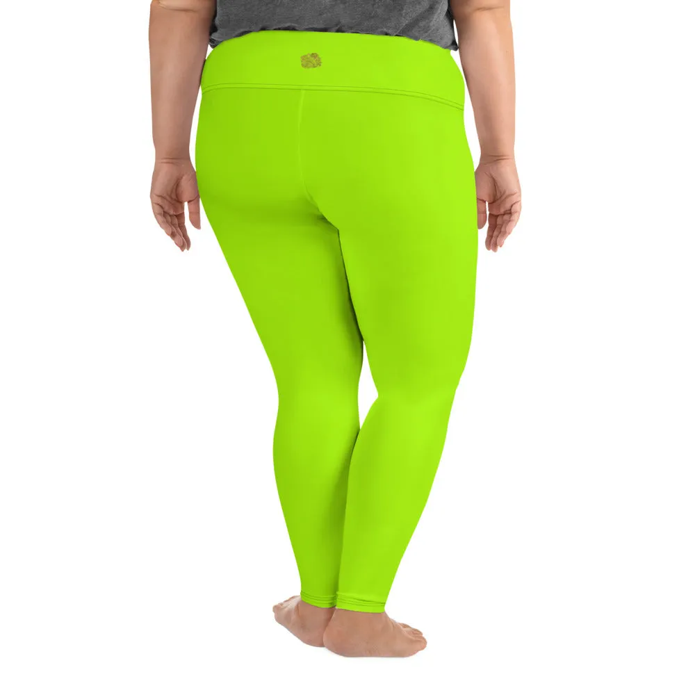 Neon Green Women's Leggings, Plus Size Leggings Yoga Pants - Made in USA/EU (US Size: 2XL-6XL)