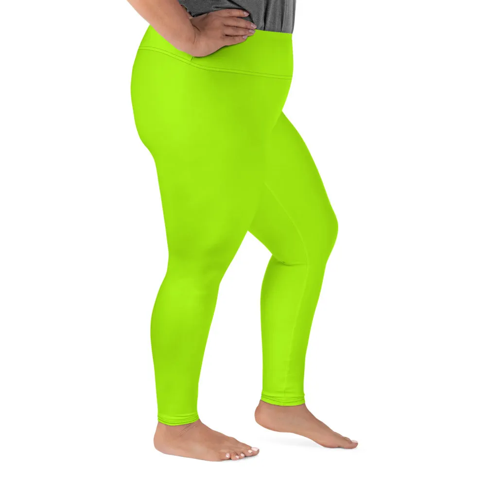 Neon Green Women's Leggings, Plus Size Leggings Yoga Pants - Made in USA/EU (US Size: 2XL-6XL)