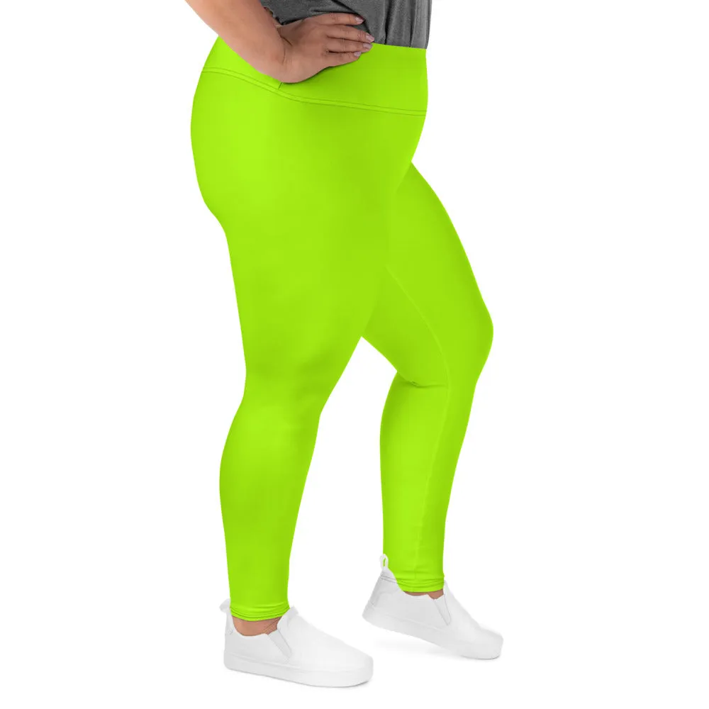 Neon Green Women's Leggings, Plus Size Leggings Yoga Pants - Made in USA/EU (US Size: 2XL-6XL)