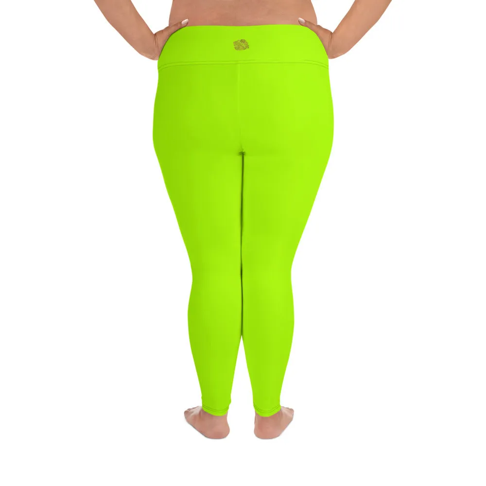 Neon Green Women's Leggings, Plus Size Leggings Yoga Pants - Made in USA/EU (US Size: 2XL-6XL)