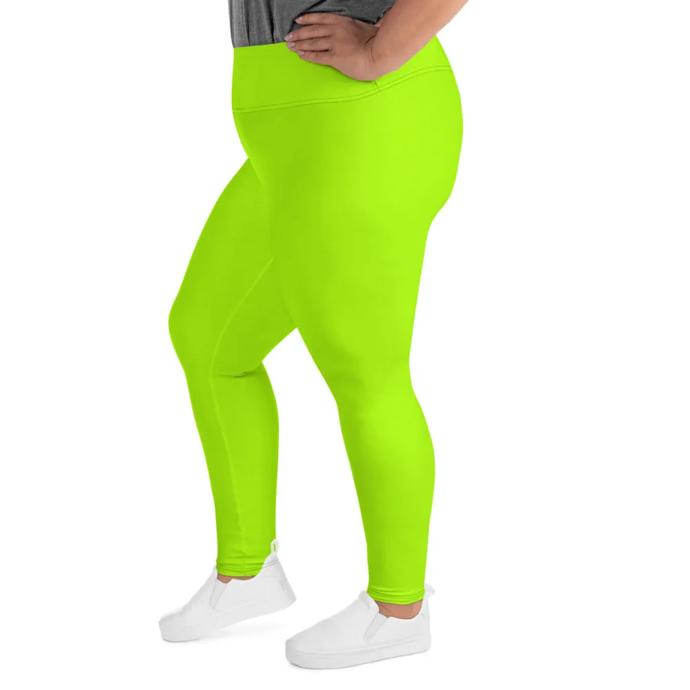 Neon Green Women's Leggings, Plus Size Leggings Yoga Pants - Made in USA/EU (US Size: 2XL-6XL)