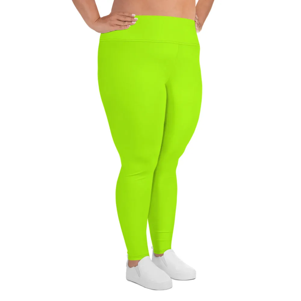 Neon Green Women's Leggings, Plus Size Leggings Yoga Pants - Made in USA/EU (US Size: 2XL-6XL)