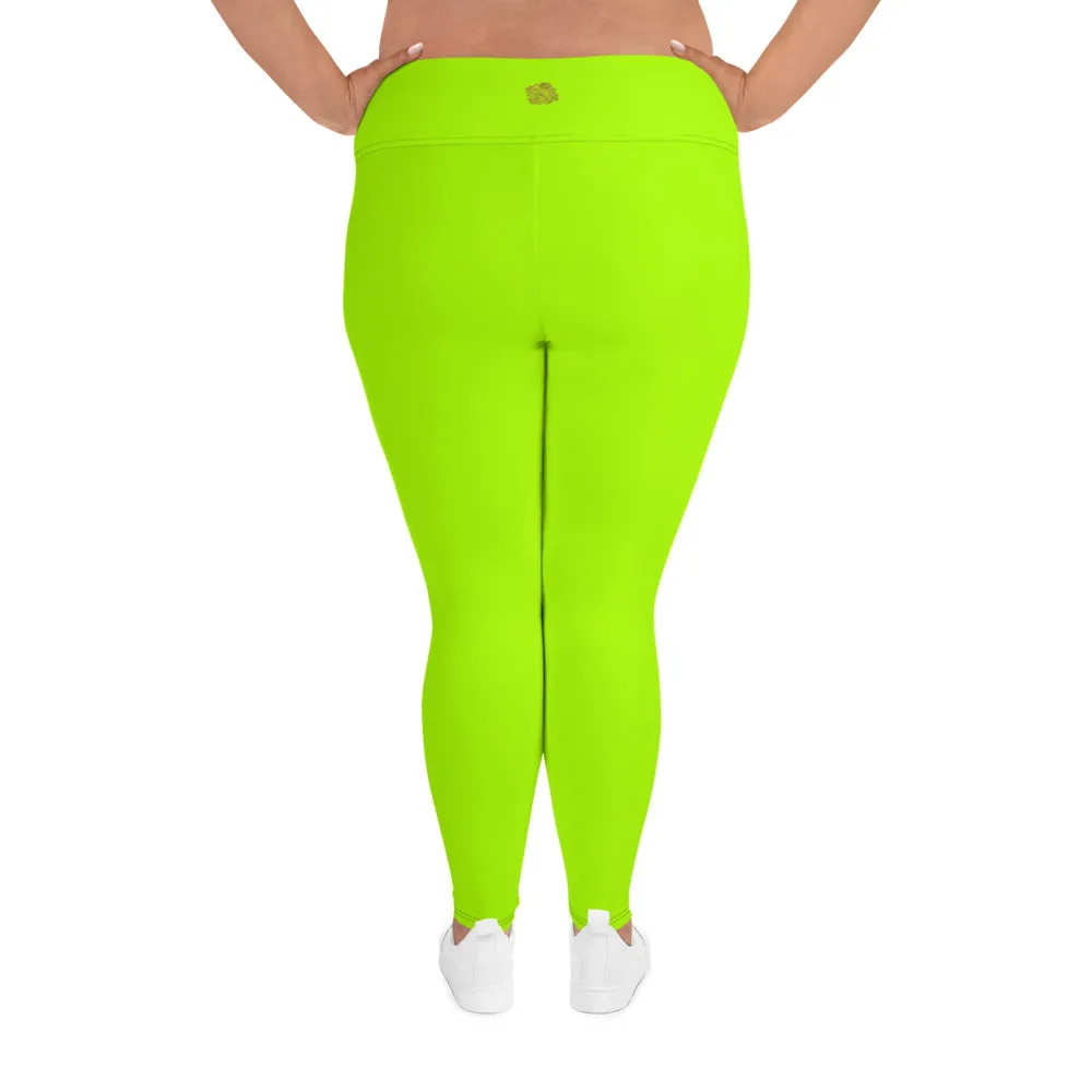 Neon Green Women's Leggings, Plus Size Leggings Yoga Pants - Made in USA/EU (US Size: 2XL-6XL)