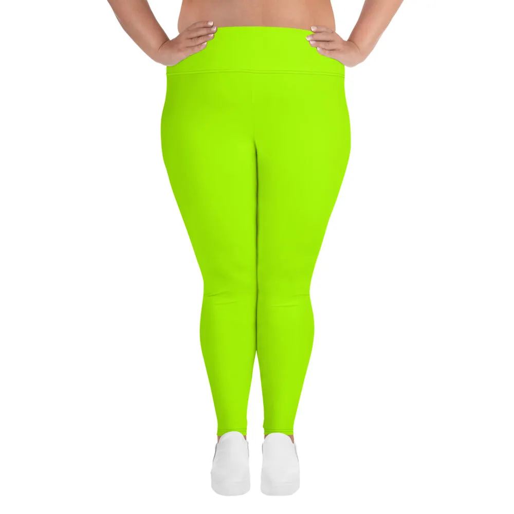 Neon Green Women's Leggings, Plus Size Leggings Yoga Pants - Made in USA/EU (US Size: 2XL-6XL)