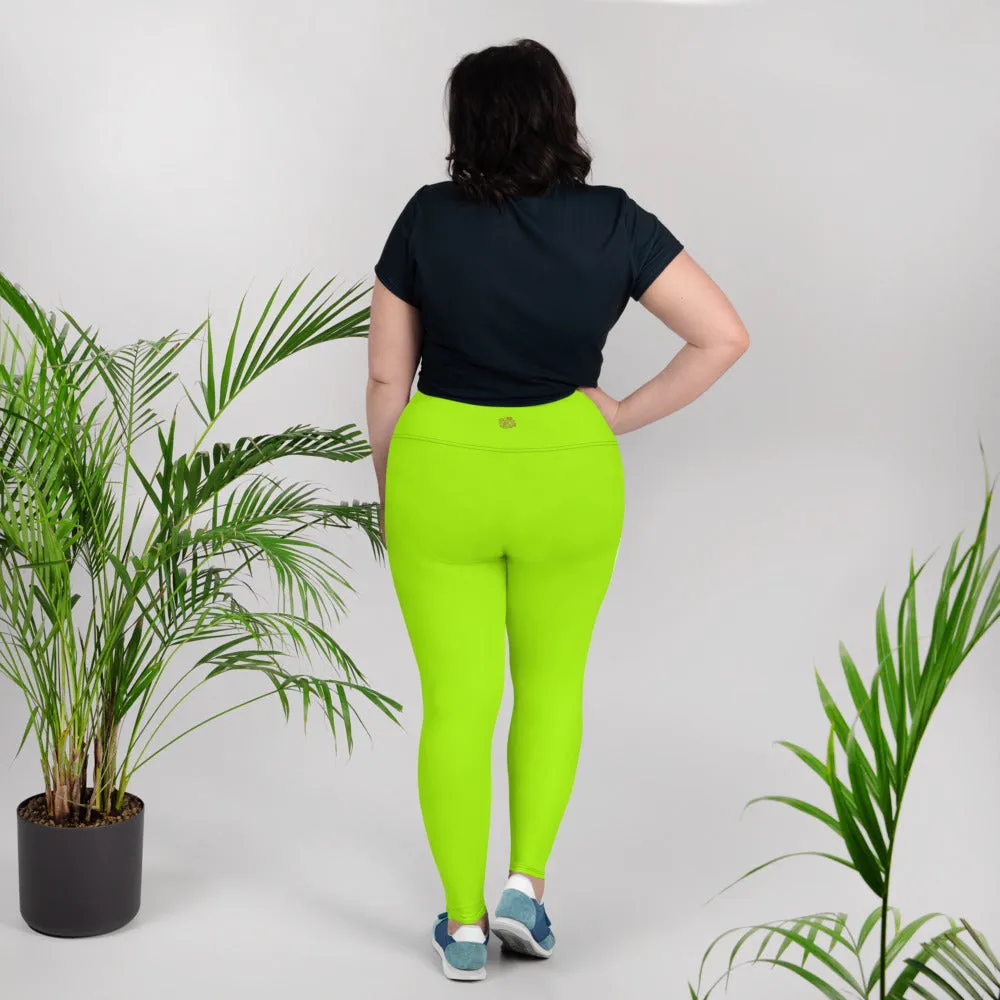Neon Green Women's Leggings, Plus Size Leggings Yoga Pants - Made in USA/EU (US Size: 2XL-6XL)