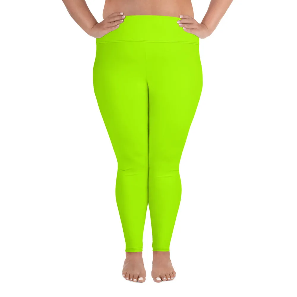 Neon Green Women's Leggings, Plus Size Leggings Yoga Pants - Made in USA/EU (US Size: 2XL-6XL)