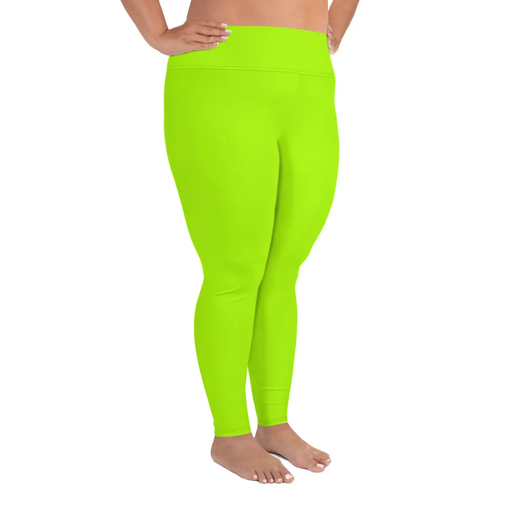 Neon Green Women's Leggings, Plus Size Leggings Yoga Pants - Made in USA/EU (US Size: 2XL-6XL)