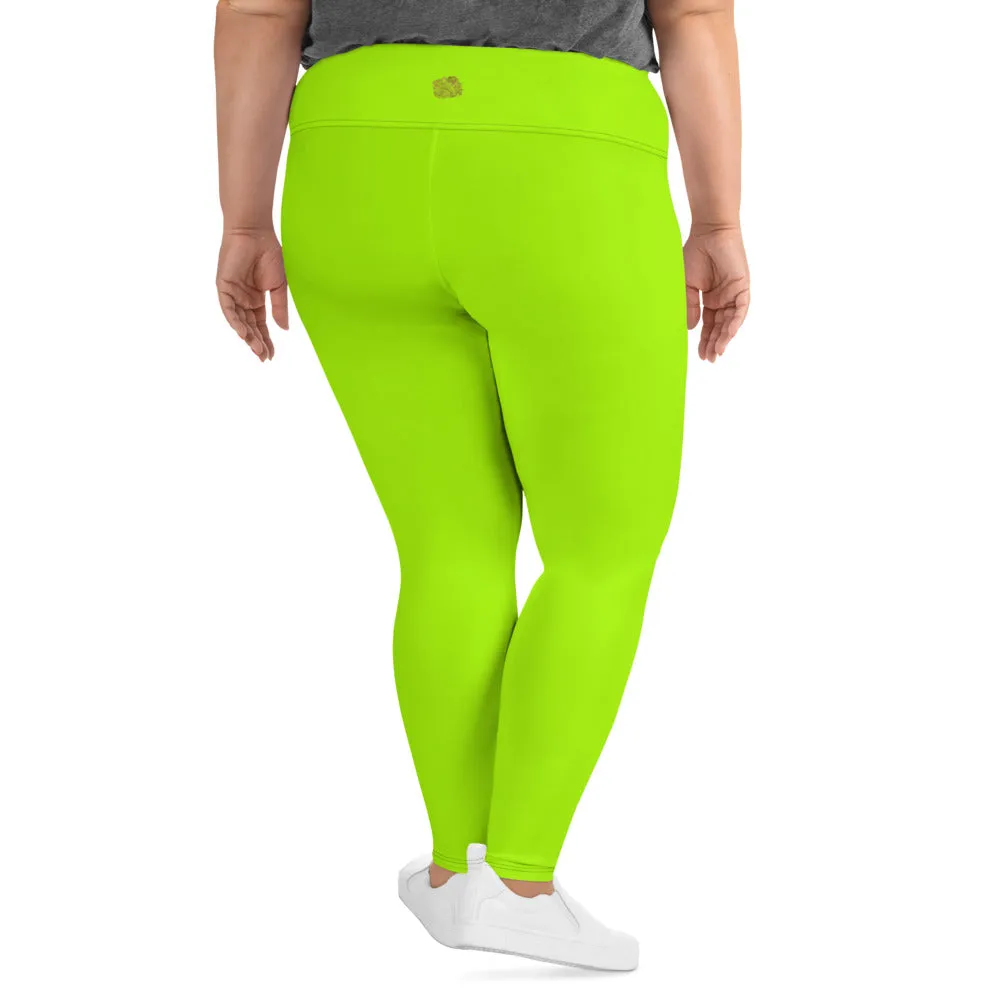 Neon Green Women's Leggings, Plus Size Leggings Yoga Pants - Made in USA/EU (US Size: 2XL-6XL)