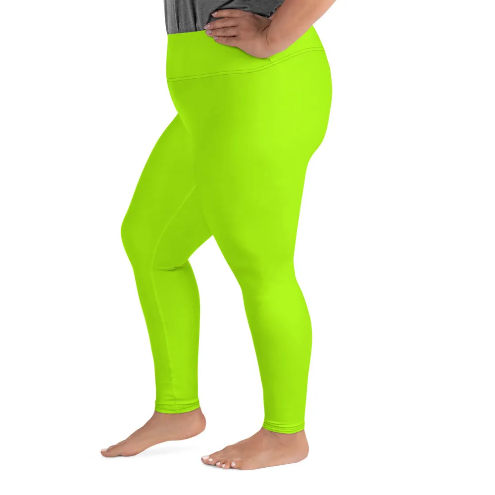 Neon Green Women's Leggings, Plus Size Leggings Yoga Pants - Made in USA/EU (US Size: 2XL-6XL)