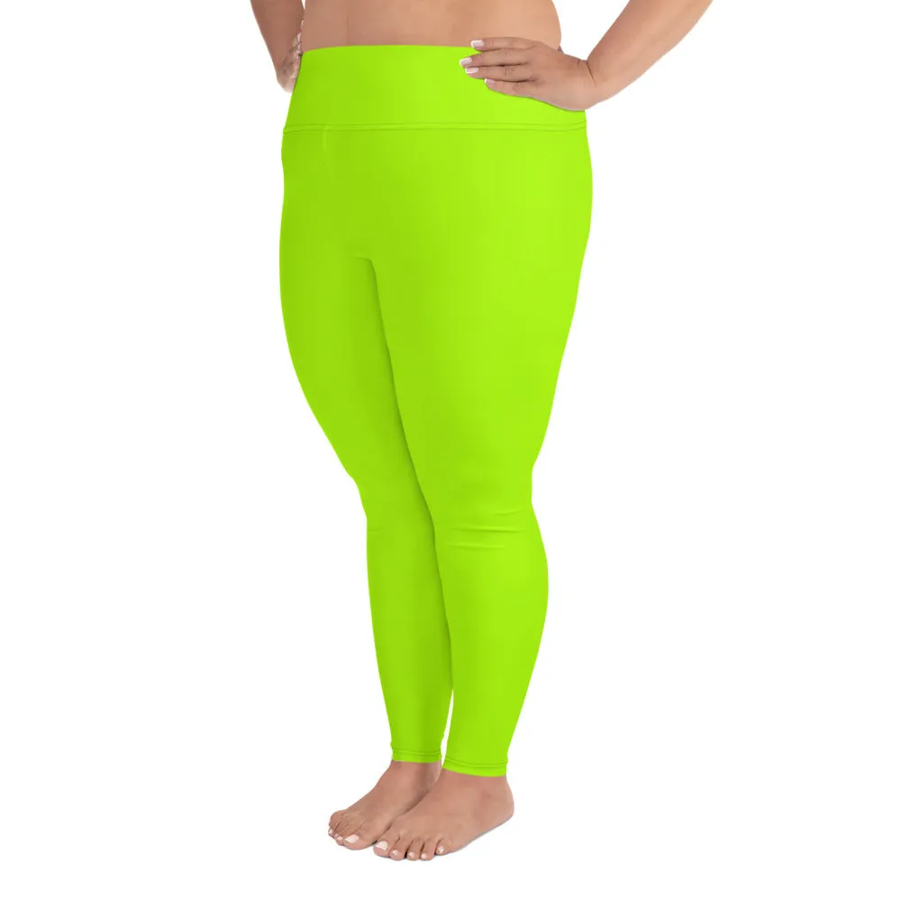 Neon Green Women's Leggings, Plus Size Leggings Yoga Pants - Made in USA/EU (US Size: 2XL-6XL)