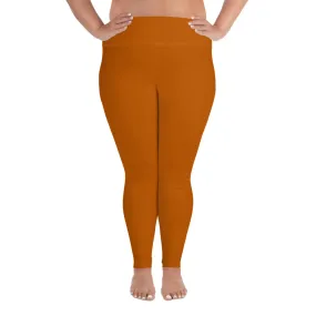Orange Brown Plus Size Leggings, Solid Color Women's Plus Size Yoga Pants- Made in USA/EU