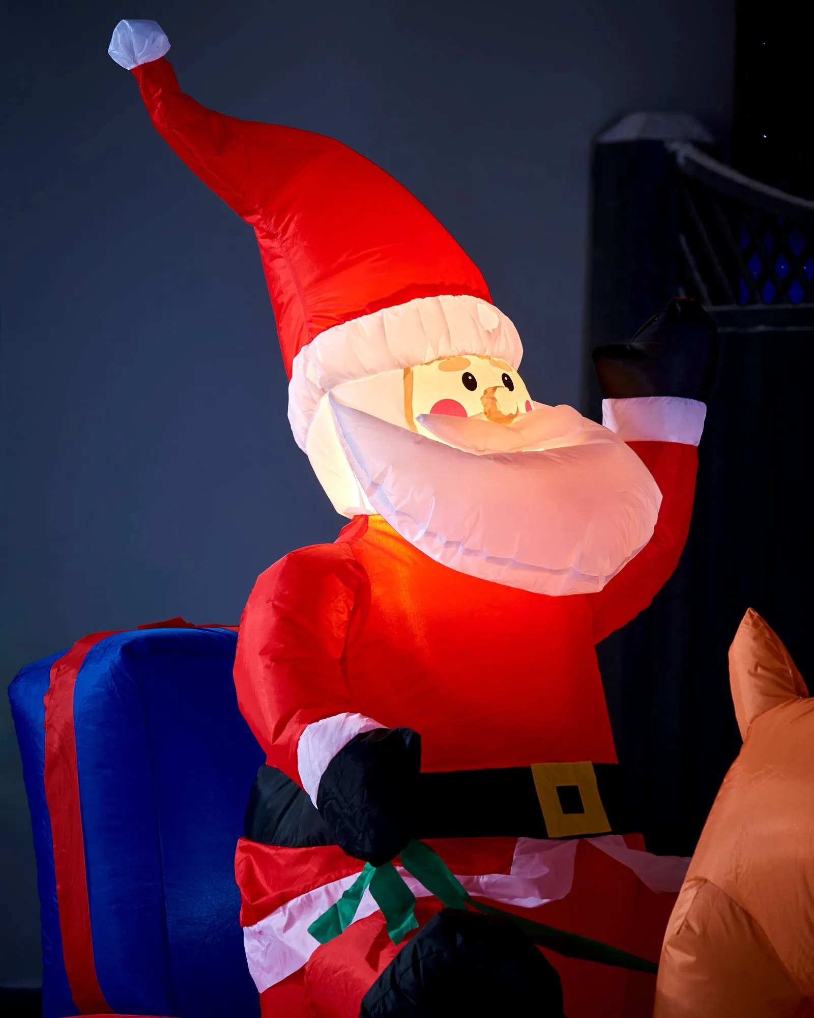 Pre-Lit Inflatable Santa with Reindeer, 7 ft