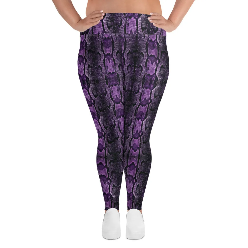 Purple Snake Print Women's Tights, Best Snake Skin Print Plus Size Leggings For Ladies- Made in USA/EU/MX