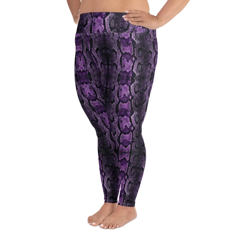 Purple Snake Print Women's Tights, Best Snake Skin Print Plus Size Leggings For Ladies- Made in USA/EU/MX