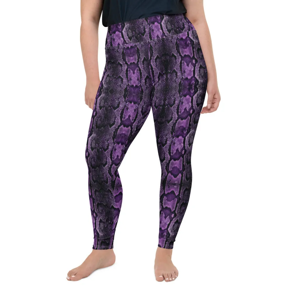 Purple Snake Print Women's Tights, Best Snake Skin Print Plus Size Leggings For Ladies- Made in USA/EU/MX