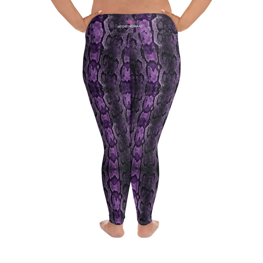 Purple Snake Print Women's Tights, Best Snake Skin Print Plus Size Leggings For Ladies- Made in USA/EU/MX