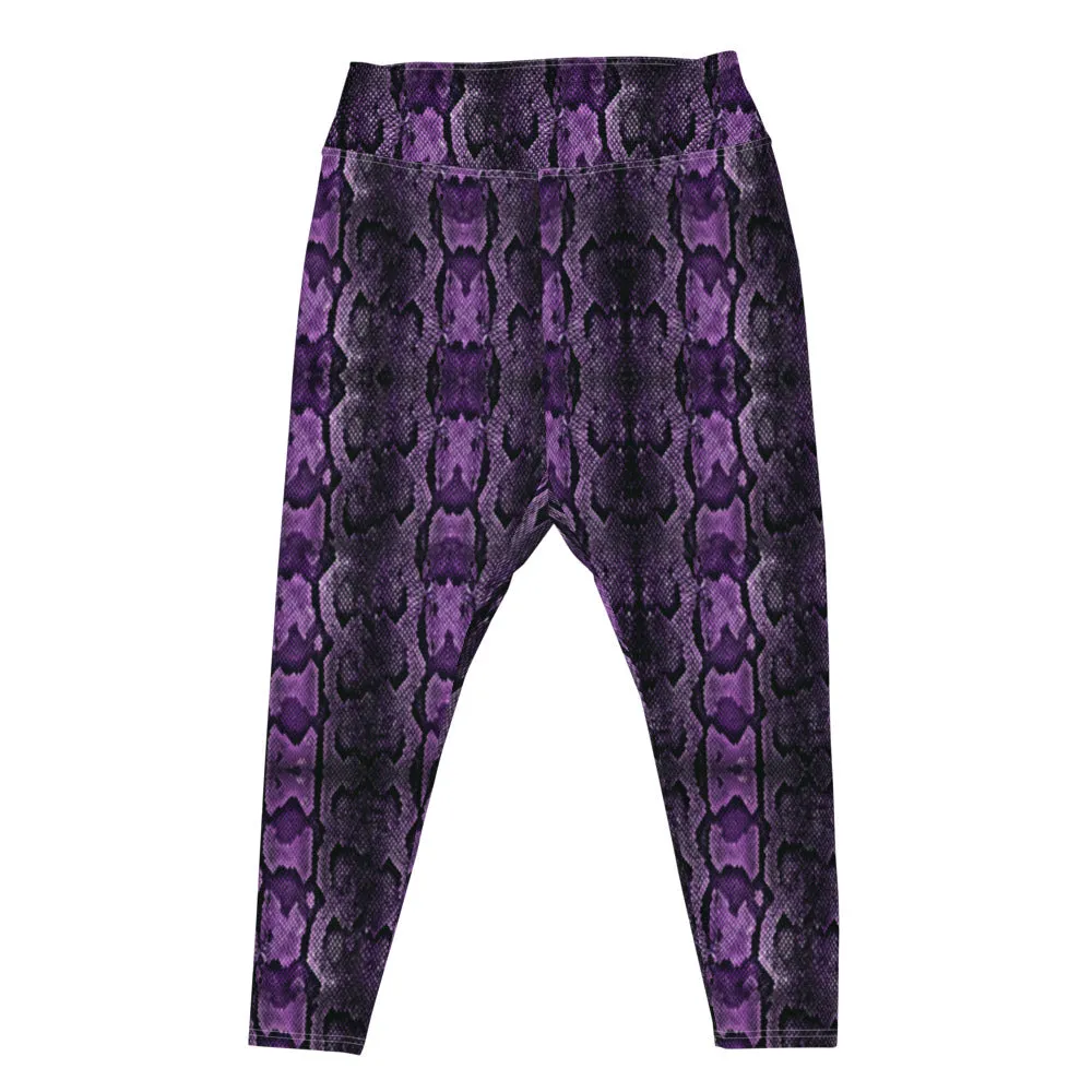 Purple Snake Print Women's Tights, Best Snake Skin Print Plus Size Leggings For Ladies- Made in USA/EU/MX