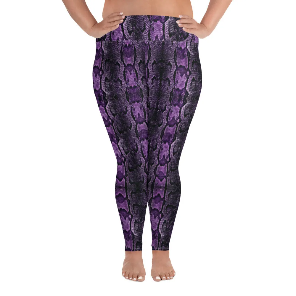 Purple Snake Print Women's Tights, Best Snake Skin Print Plus Size Leggings For Ladies- Made in USA/EU/MX