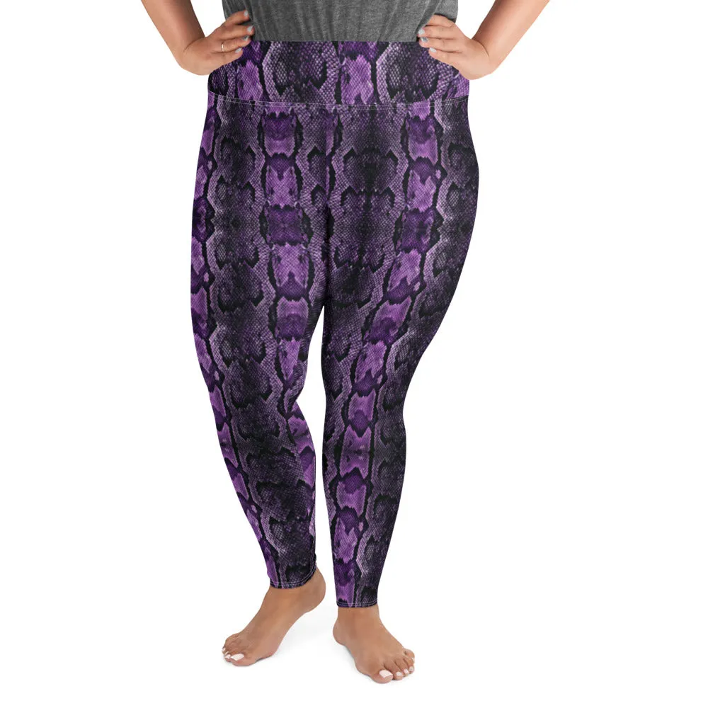 Purple Snake Print Women's Tights, Best Snake Skin Print Plus Size Leggings For Ladies- Made in USA/EU/MX