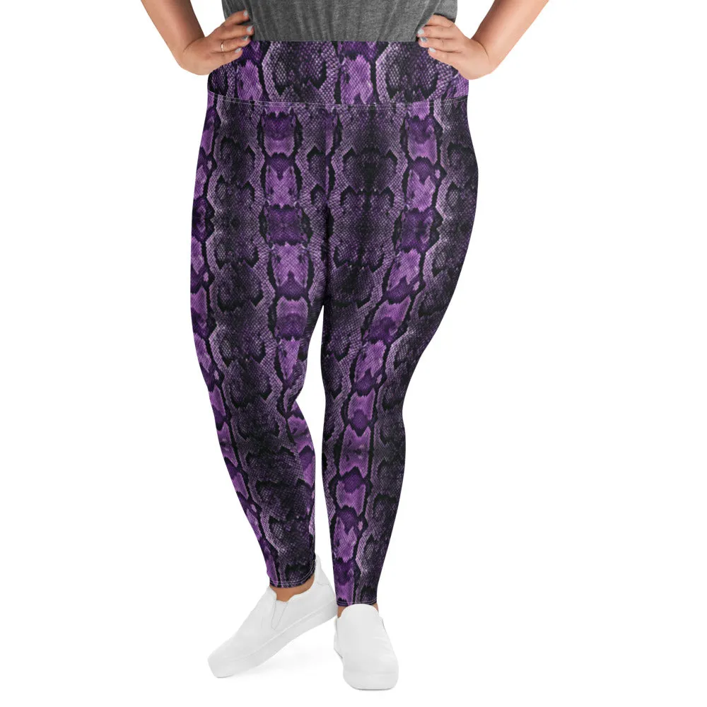Purple Snake Print Women's Tights, Best Snake Skin Print Plus Size Leggings For Ladies- Made in USA/EU/MX