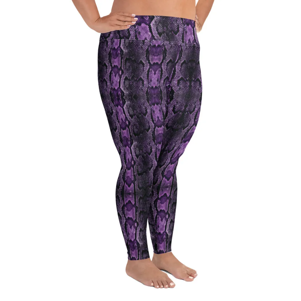 Purple Snake Print Women's Tights, Best Snake Skin Print Plus Size Leggings For Ladies- Made in USA/EU/MX