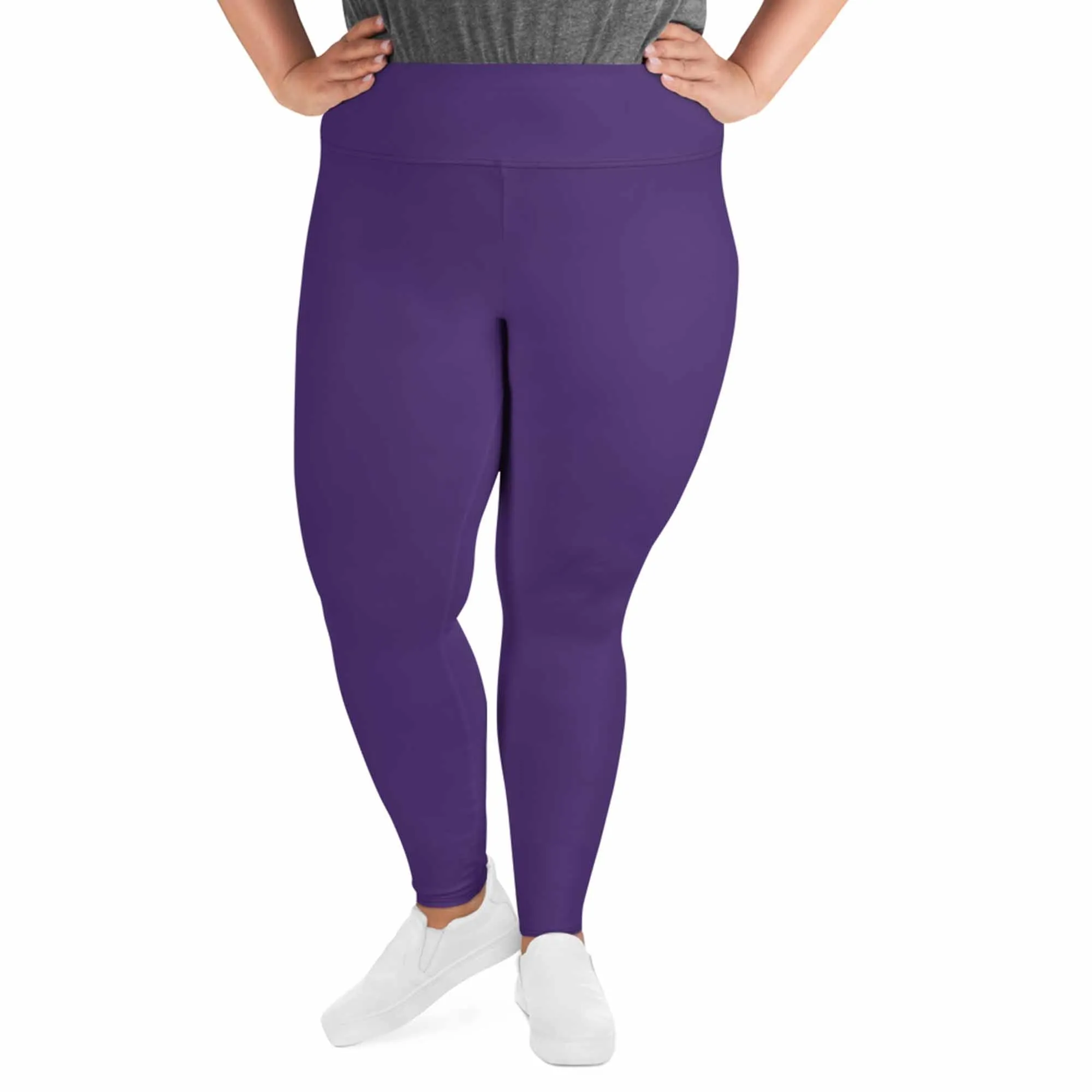 Purple Women's Plus Size Leggings, Solid Color Yoga Pants- Made in USA (US Size: 2XL-6XL)