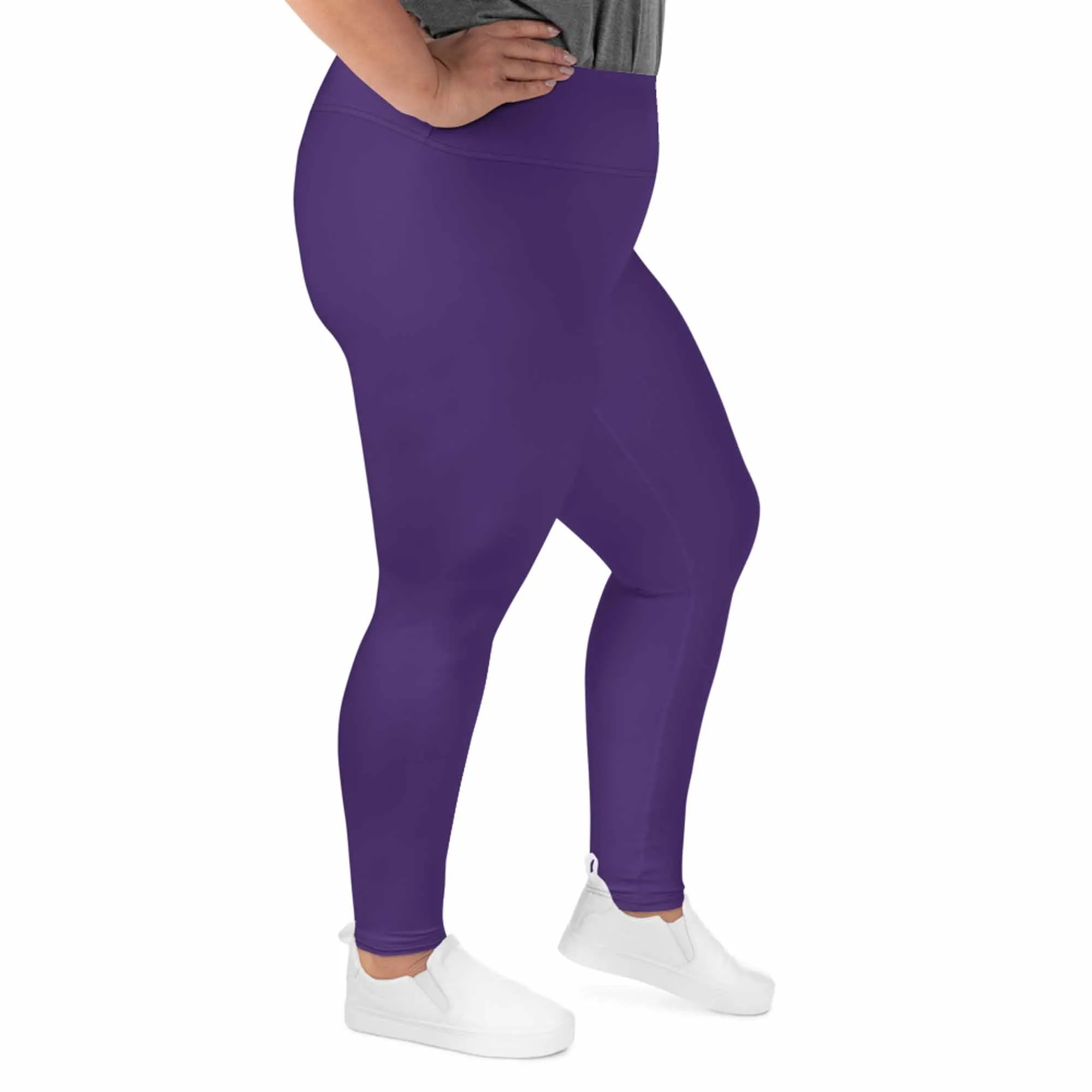 Purple Women's Plus Size Leggings, Solid Color Yoga Pants- Made in USA (US Size: 2XL-6XL)