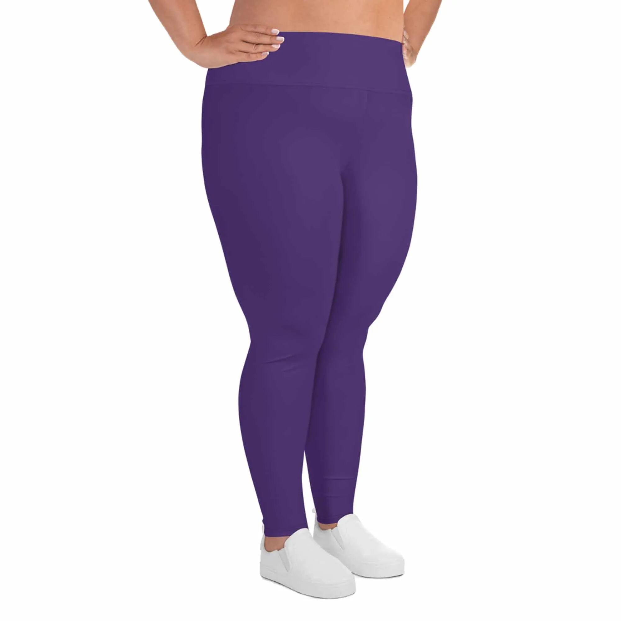 Purple Women's Plus Size Leggings, Solid Color Yoga Pants- Made in USA (US Size: 2XL-6XL)