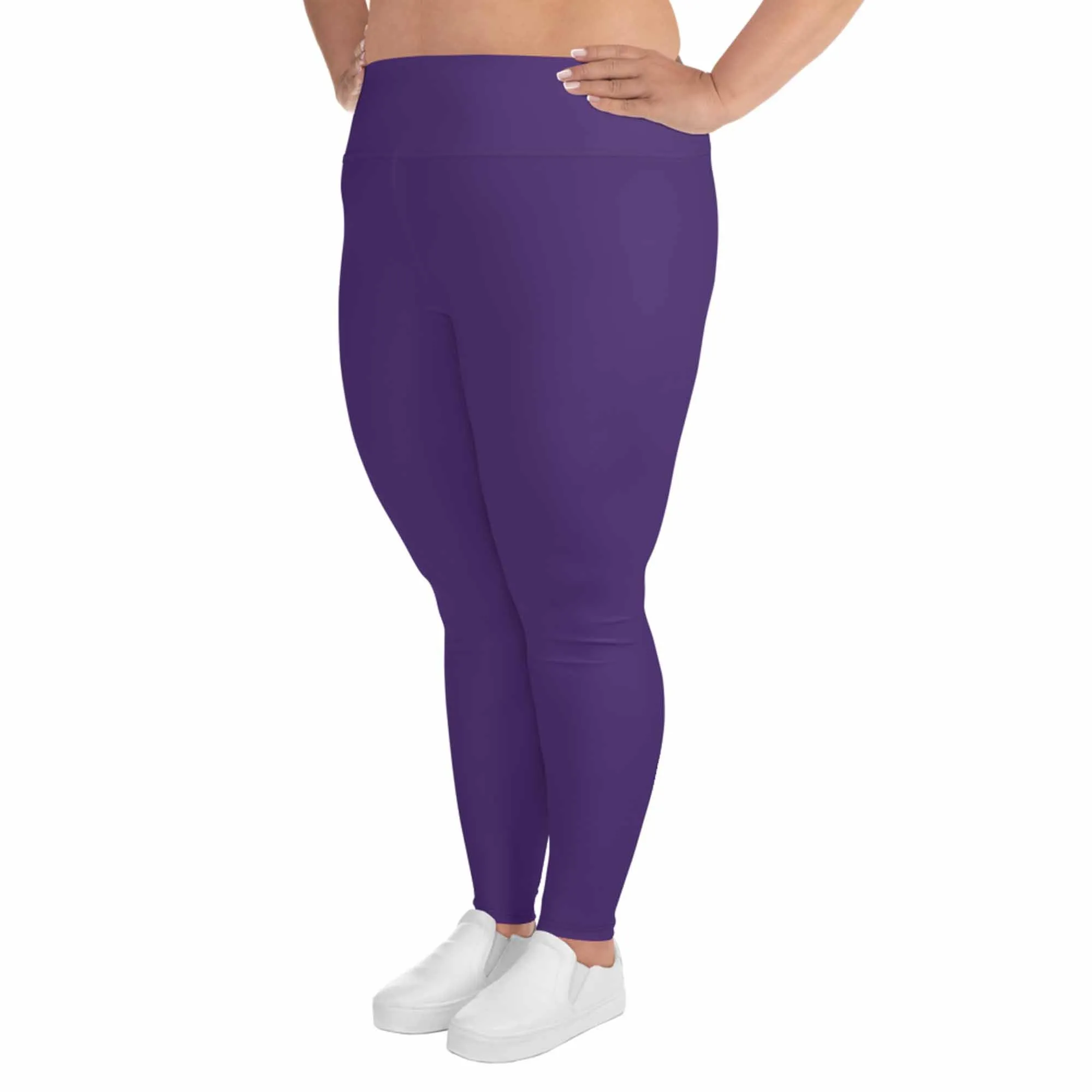 Purple Women's Plus Size Leggings, Solid Color Yoga Pants- Made in USA (US Size: 2XL-6XL)