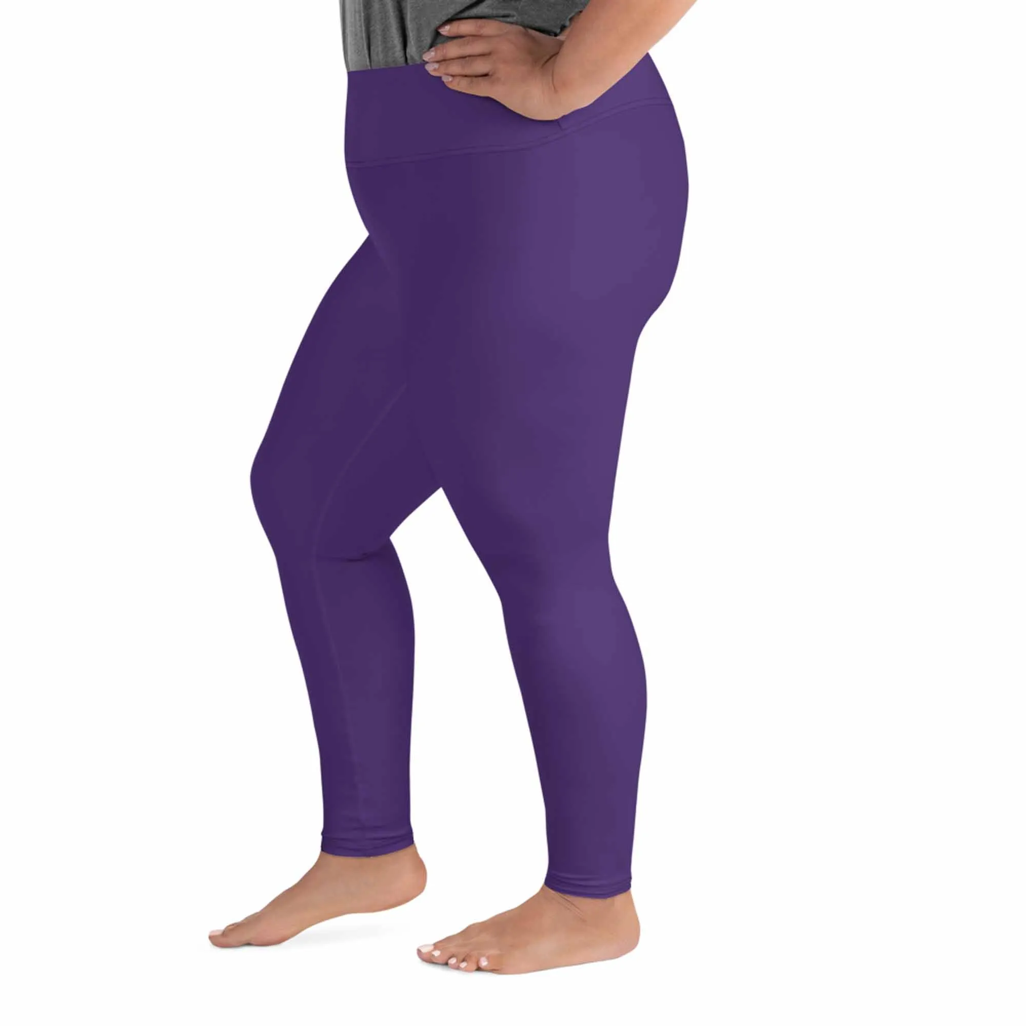 Purple Women's Plus Size Leggings, Solid Color Yoga Pants- Made in USA (US Size: 2XL-6XL)