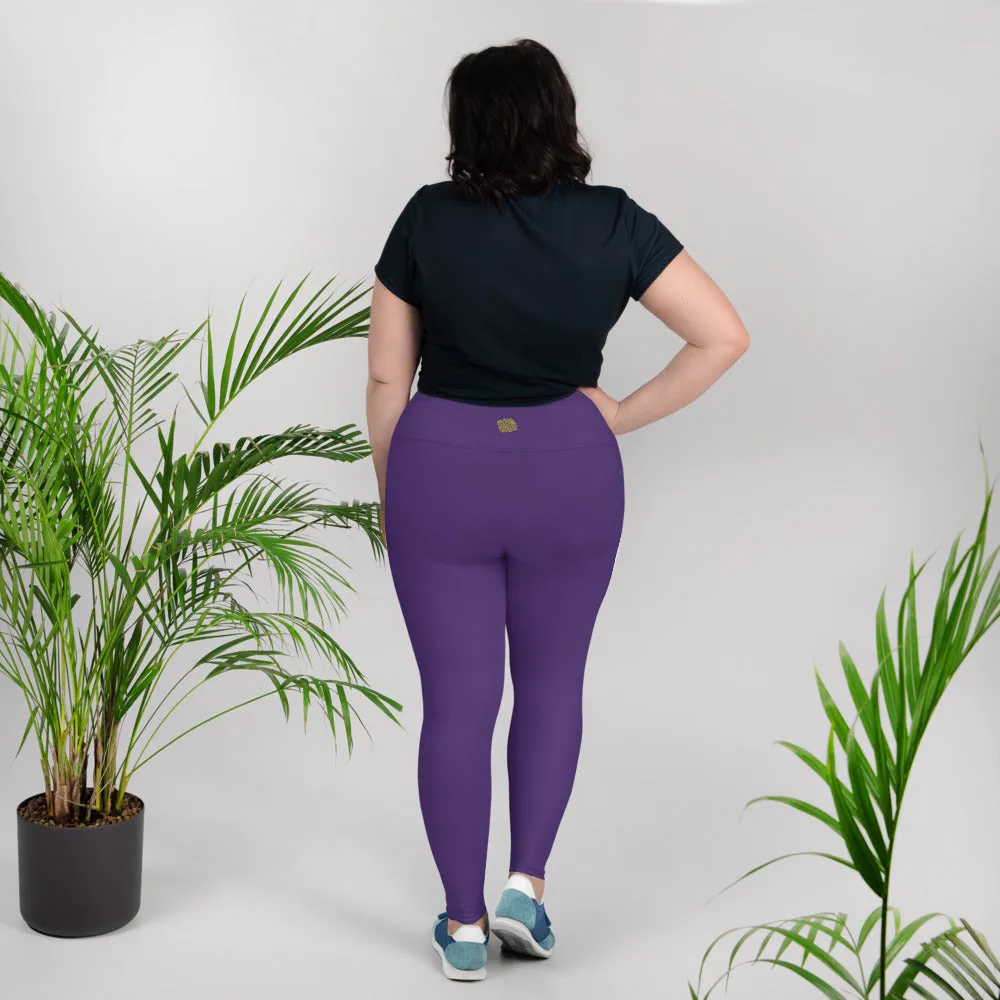Purple Women's Plus Size Leggings, Solid Color Yoga Pants- Made in USA (US Size: 2XL-6XL)