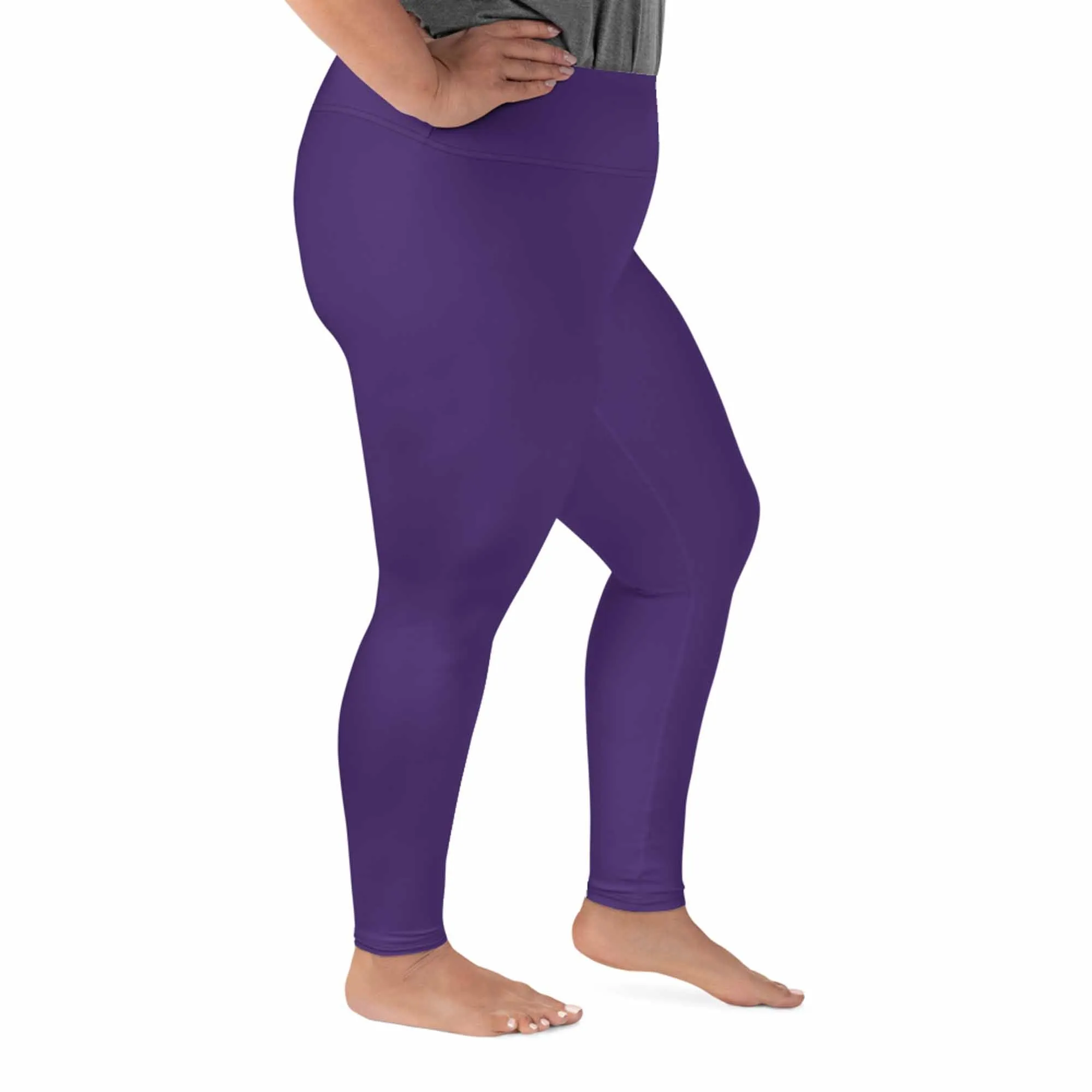 Purple Women's Plus Size Leggings, Solid Color Yoga Pants- Made in USA (US Size: 2XL-6XL)