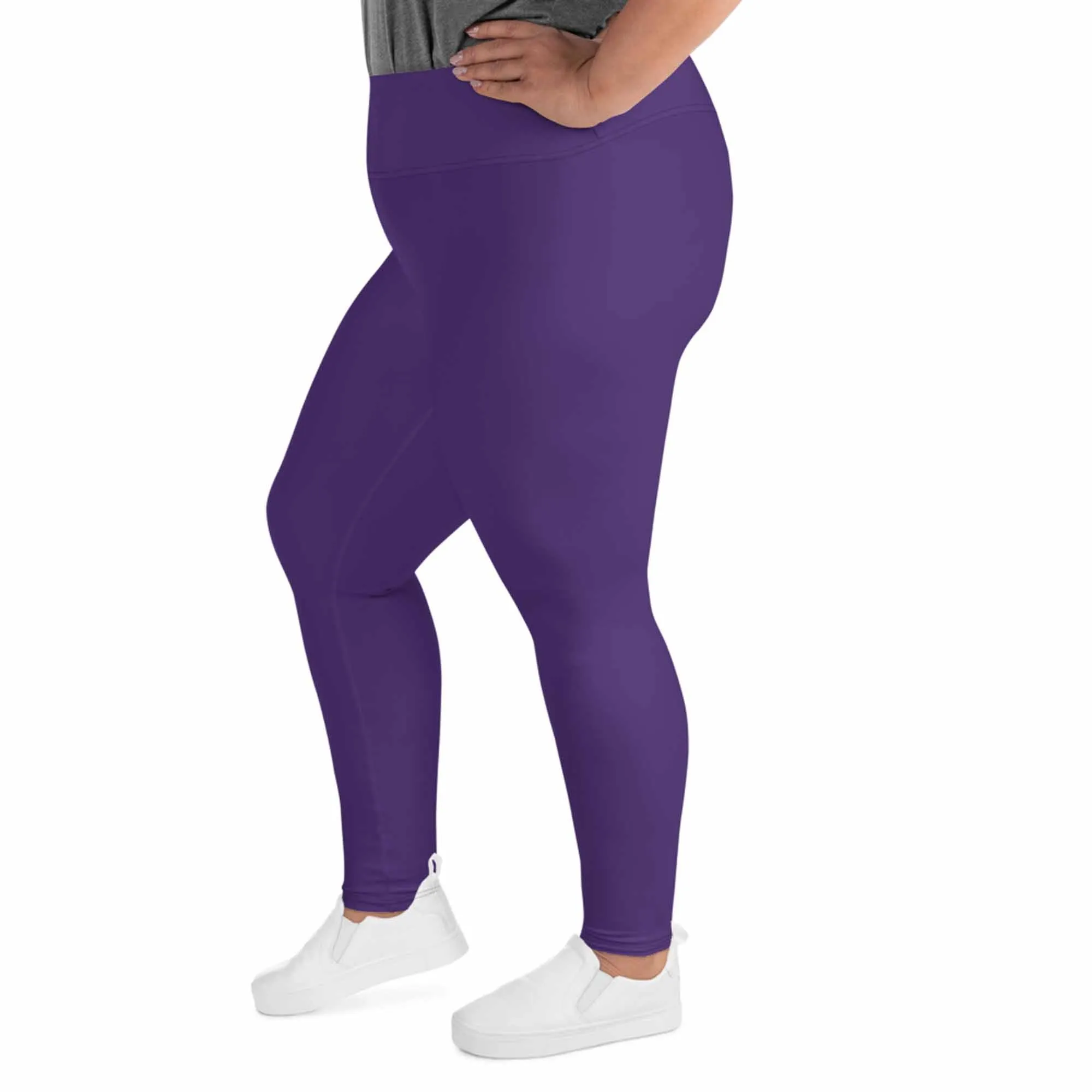 Purple Women's Plus Size Leggings, Solid Color Yoga Pants- Made in USA (US Size: 2XL-6XL)