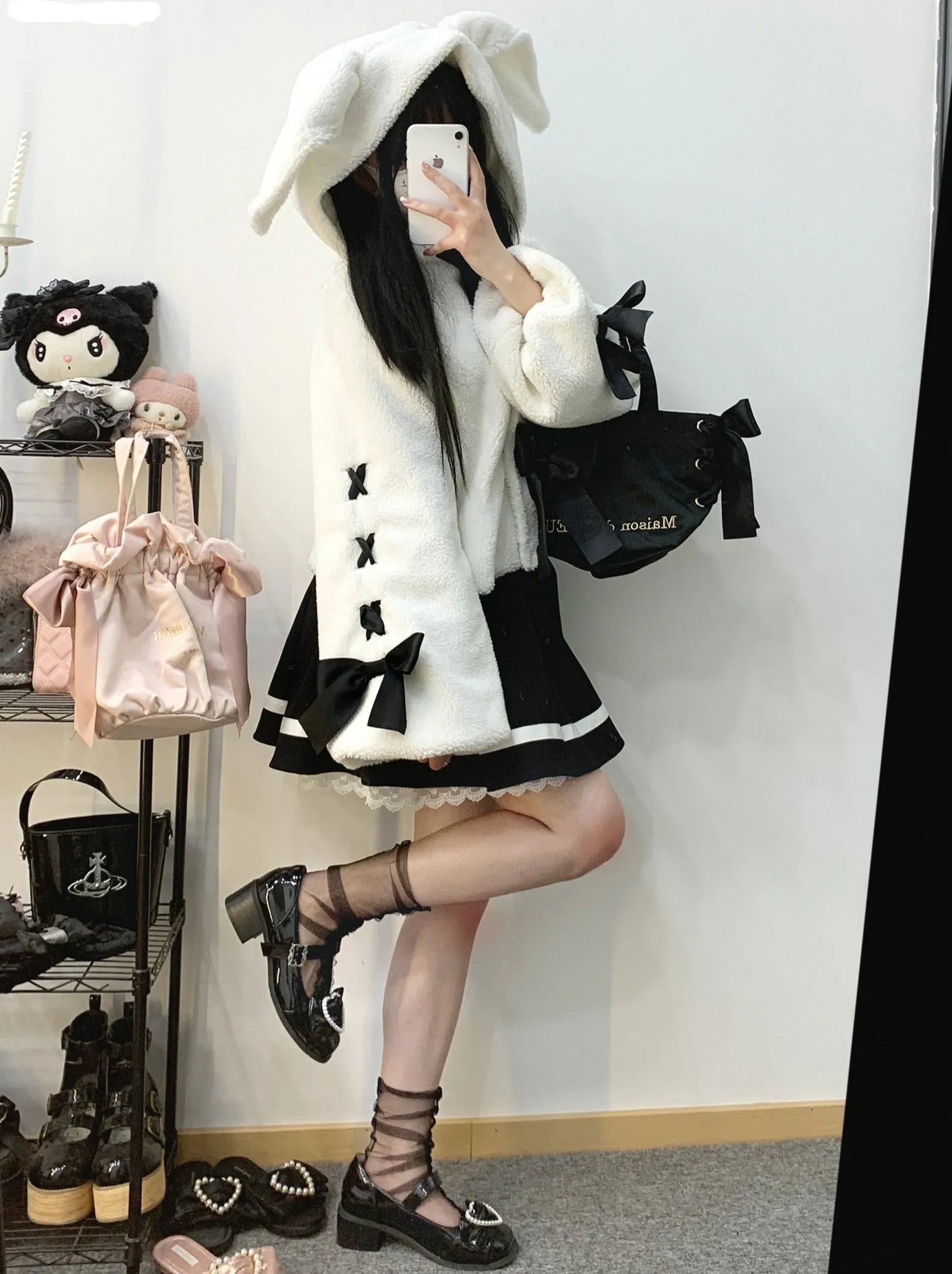 Rabbit ear hoody lace Apribon Plash Bore Court