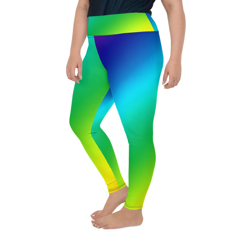 Rainbow Diagonal Plus Size Tights, Ombre Print Women's Plus Size Leggings Yoga Pants- Made in USA/EU