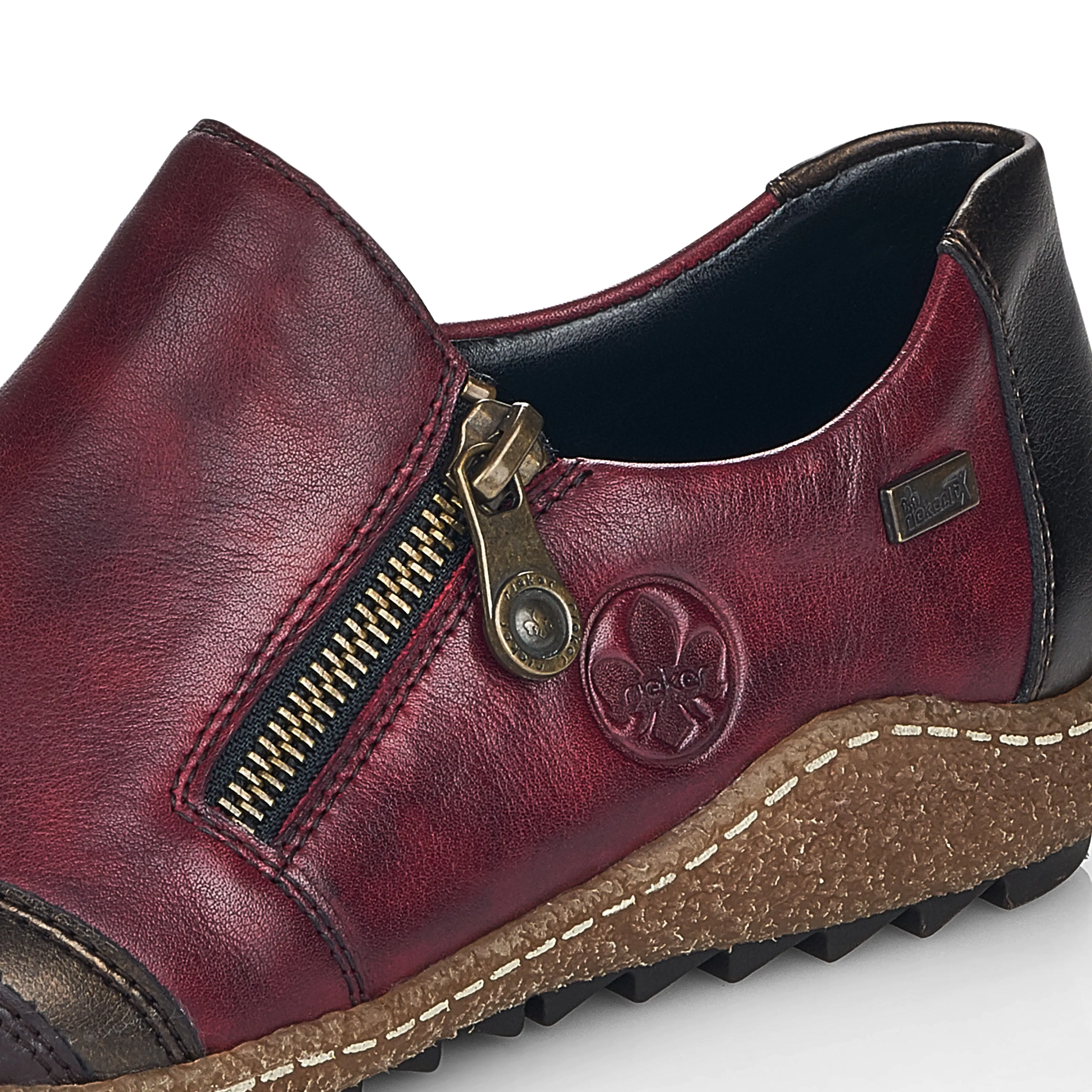Rieker L7571-25 Havanna Red Combination Womens Casual Comfort Leather Slip On Shoes