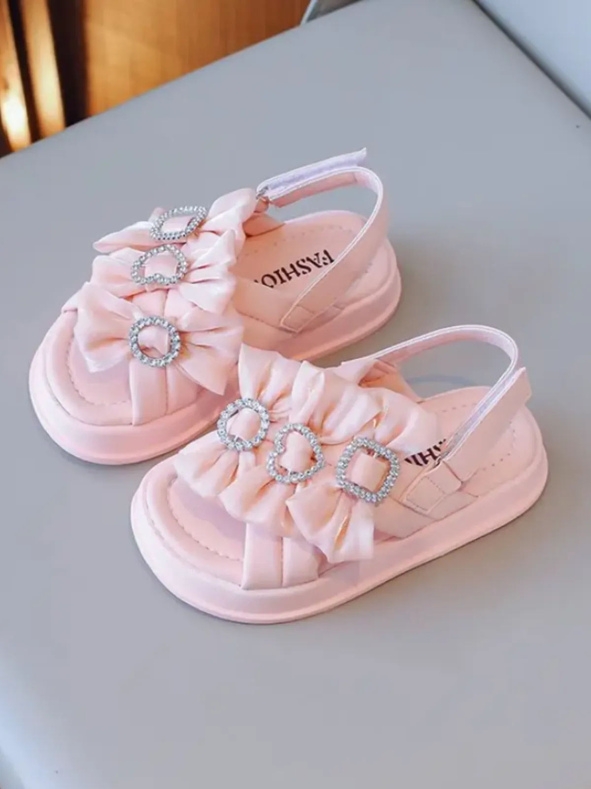 Ruffled Rhinestone Hearts Sandals by Liv and Mia