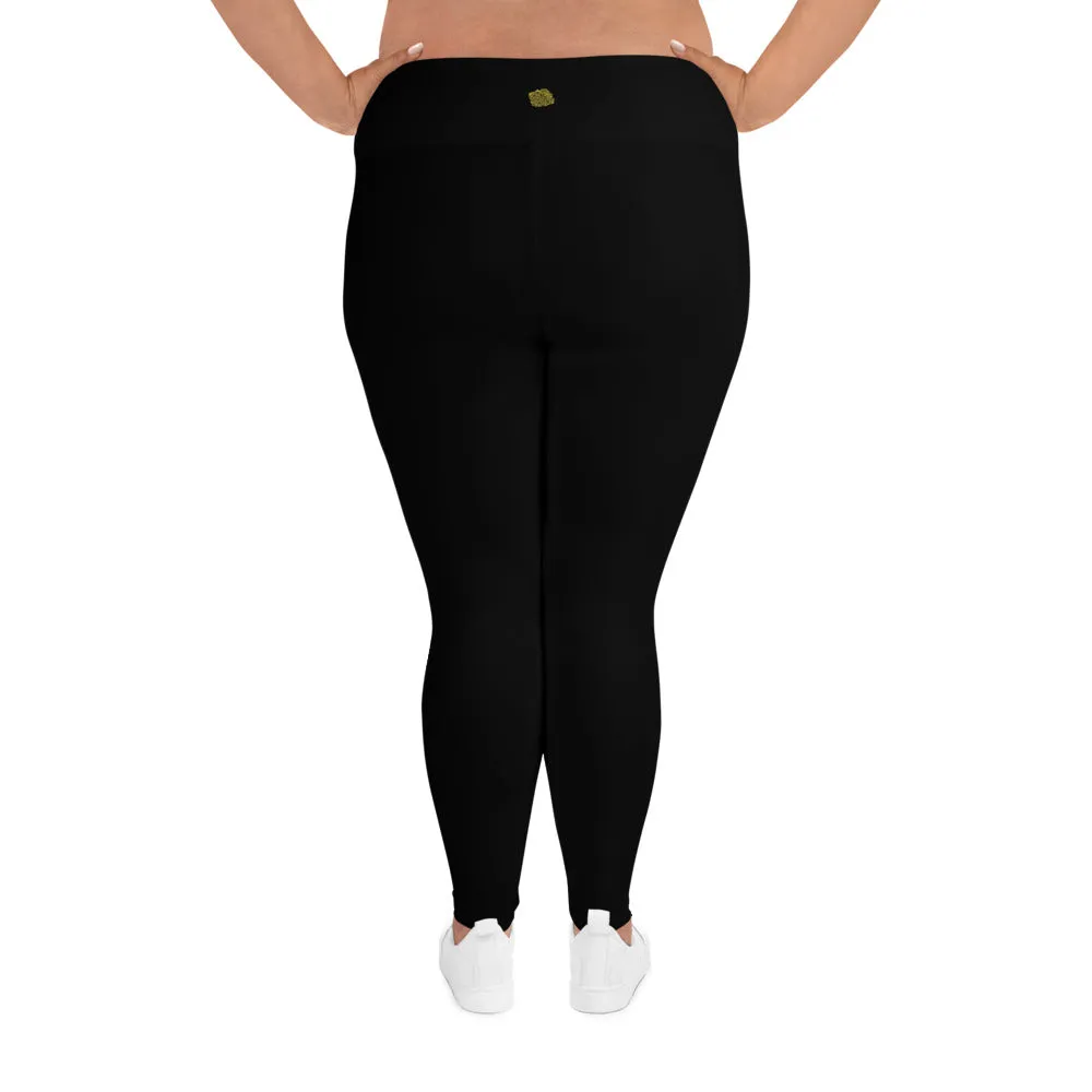 Solid Classic Black Tights, Black Color Premium Women's Quality Plus Size Leggings- Made in USA/EU