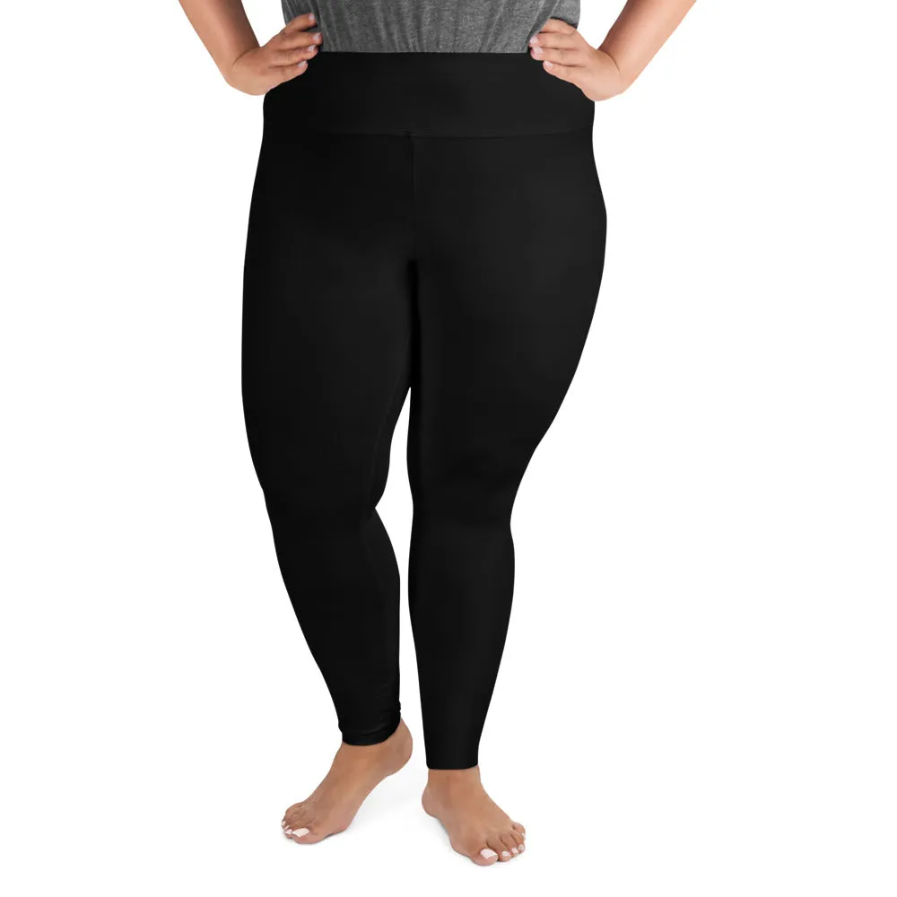 Solid Classic Black Tights, Black Color Premium Women's Quality Plus Size Leggings- Made in USA/EU