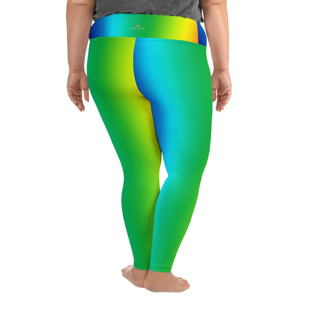 Vibrant Vertical Rainbow Tights, Best Rainbow Ombre Print Women's Plus Size Yoga Leggings- Made in USA/EU